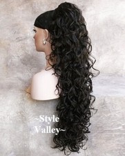 Brown Black Ponytail Hairpiece LONG Claw Clip in Curly Extension Hair Piece 2