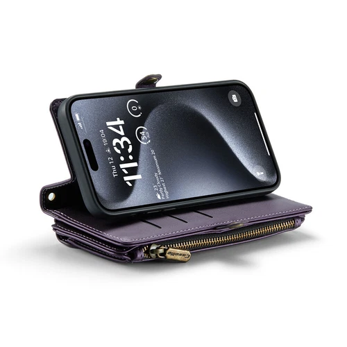 For iPhone 16 15 14 13 12 Pro Max Plus Case Wallet Leather ZIP Bag Strap Cover - Picture 20 of 84