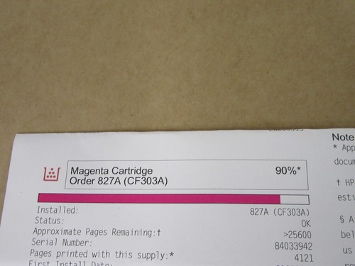 Genuine HP 827A Toner Cartridge, Level: 90%, CF303A Fits M880, MAGENTA, WARRANTY - Picture 3 of 3