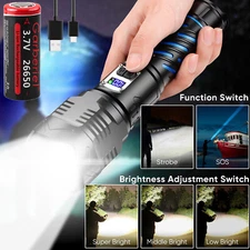 Super Bright 50W LED Flashlight Rechargeable Tactical Powerful Police Torch Lamp