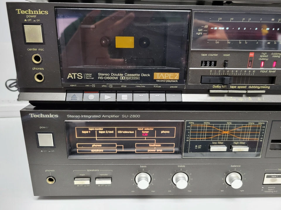Cubierta de cinta vintage Technics RS-D600W, amplificador SU-Z800, sintonizador ST-Z400, SH-Z200 (probado) Foto 4 de 4