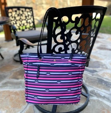 Kate Spade Jae Nylon Lip Print Large Tote Shoulder Striped Bag Purse