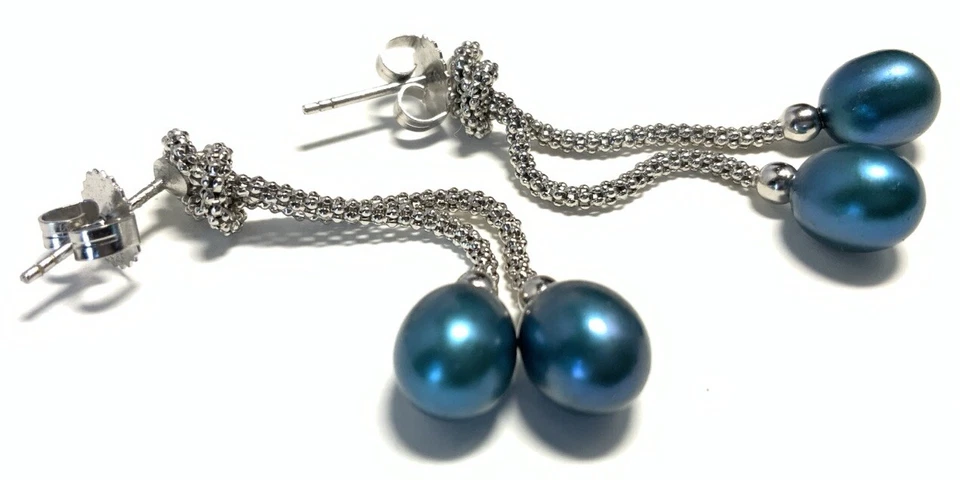 Pendientes colgantes Honora de plata de ley 925 perlas azules IY25 Foto 3 de 4