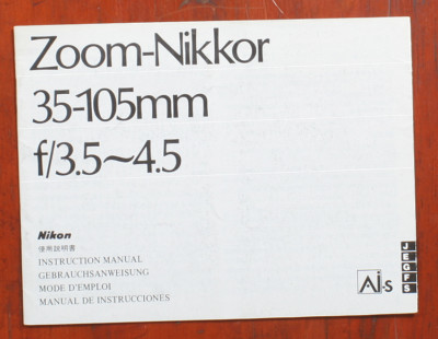 no NIKON 35-105/3.5-4.5 ZOOM-NIKKOR AI-S INSTRUCTION BOOK, 28 PAGES