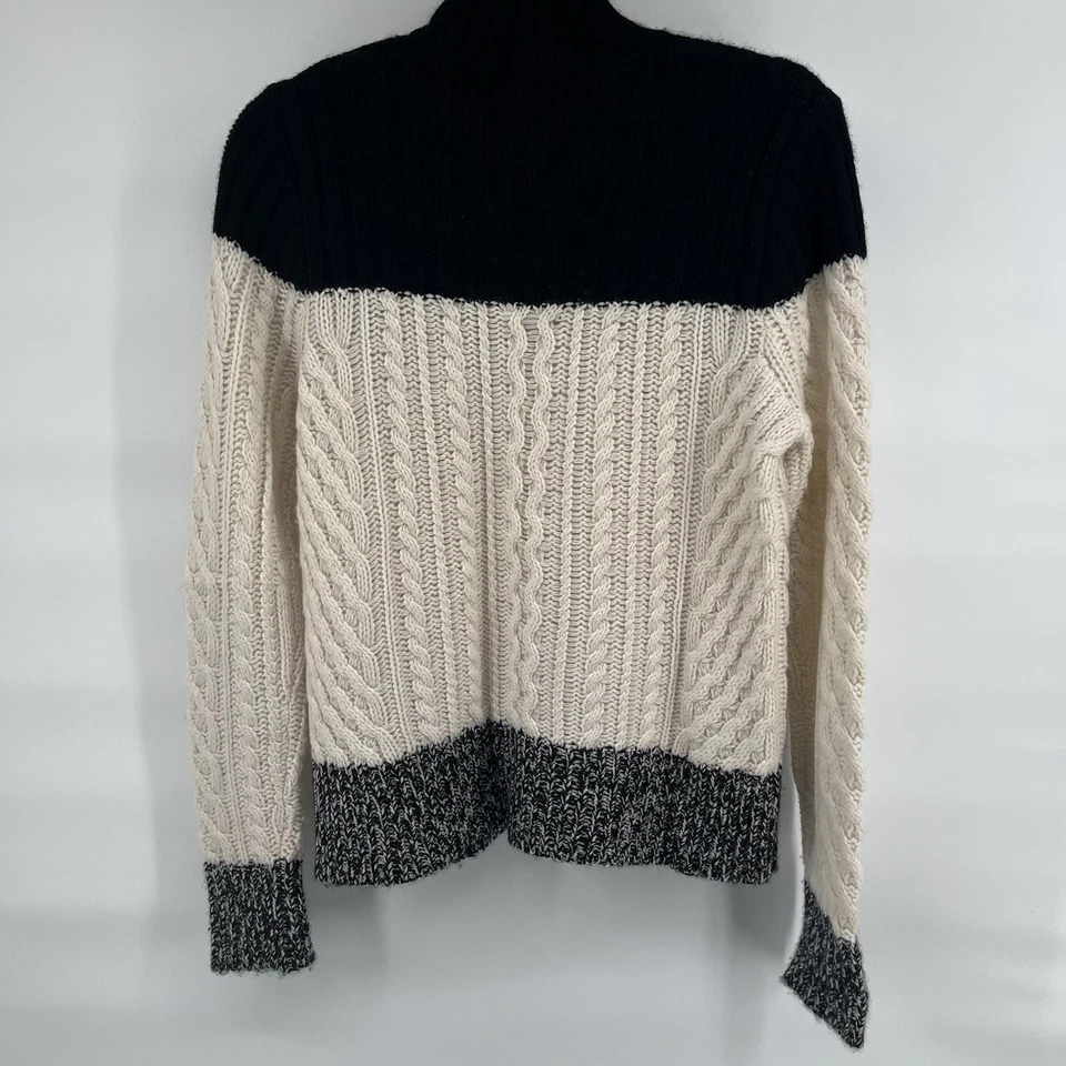 Suéter Aqua 100 % cachemir para mujer talla pequeña cuello falso bloques de color marfil negro Foto 3 de 4