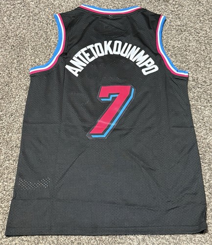 NEW Miami Giannis Antetokounmpo #7 XL Black Basketball Jersey SEWN Slim