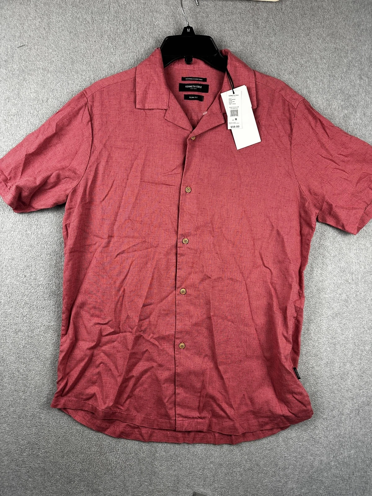 Kenneth Cole Shirt Mens Medium Blush Pink Slim Fit Linen Blend Button Up New