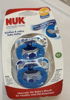 NEW 2pk NUK Silicone Orthodontic Pacifiers 18-36m Blue Elephants  Boys BPA Free