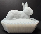 Vtg Milk Glass Bunny on Nest Covered Dish Westmoreland Mold Unbranded Farmhouse
