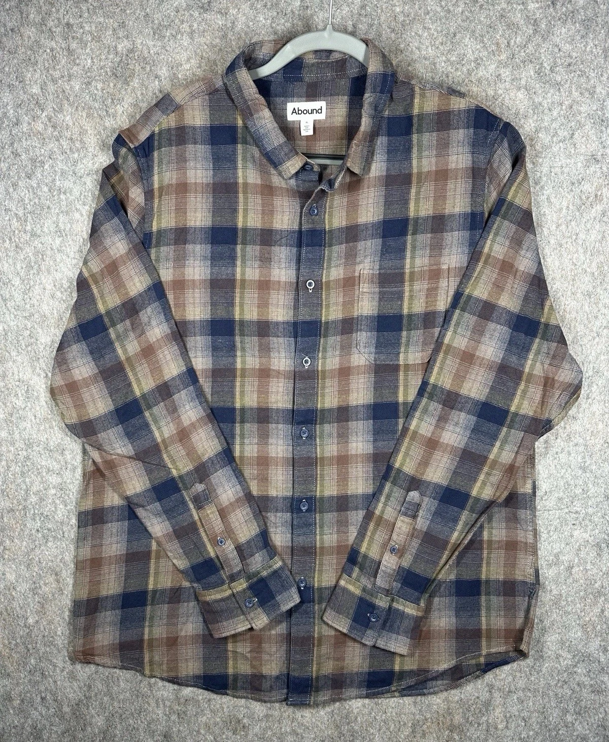 Abound Plaid Flannel Shirt Mens XL Blue Brown Button Up Cotton Casual