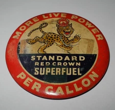 STANDARD OIL Gasoline SUPERFUEL RED CROWN Advertising Pinback Button Pin Badge