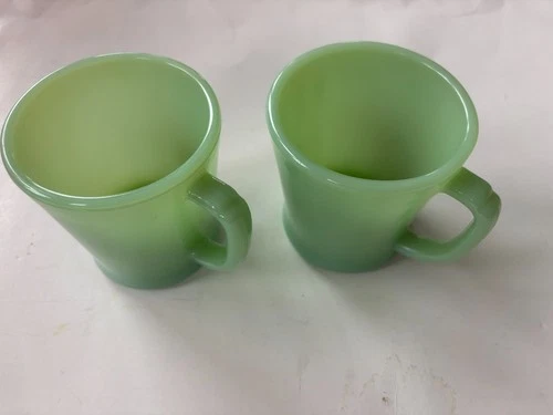 Vintage 1950's Fire King Jadeite Coffee Mugs - D-Handle (set of 2)