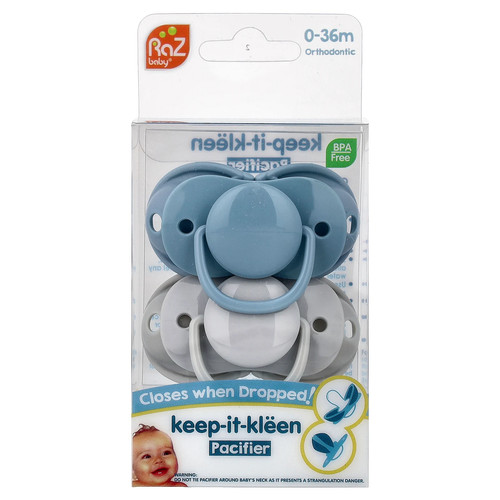Keep-It-Kleen Pacifier, 0-36m, Blue & Gray, 2 Pacifiers