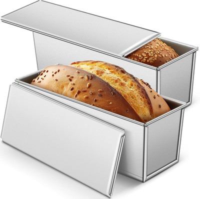 2 Pack 2 Lb 13 X 4 Inch Pullman Loaf Pan with Lid Dough Capacity Bread Loaf Pan