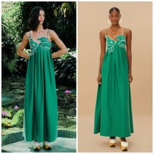 FARM RIO Iconic Linen Blend Green Fish Maxi Dress Small NWT 