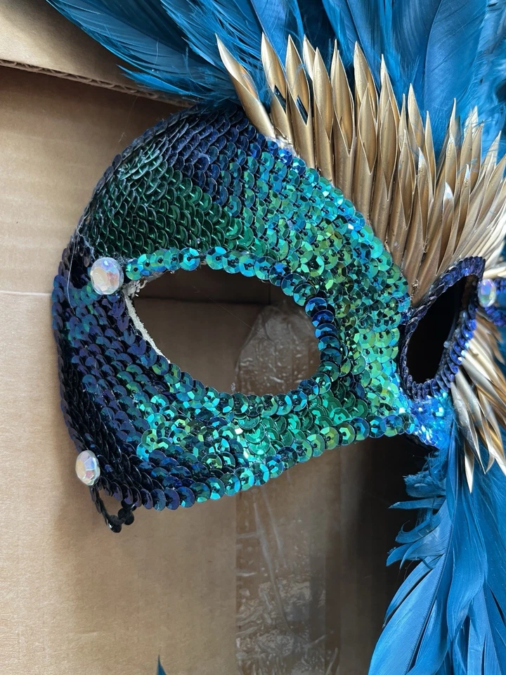Mardi Gras Mask Venetian Masquerade Mask New Orleans Costume Feathers Halloween - Image 3 of 4
