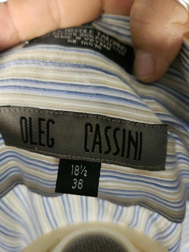 Camisa de vestir de colección Oleg Cassini para hombre talla 18,5/36 a rayas aguja única sastrería  Foto 3 de 4