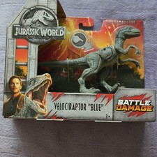 Mattel Jurassic World Velociraptor Blue Battle Damage Playset Original Packaging