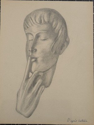 1940er Belgien Schule Original Bleistiftzeichnung Portrait signiert verso von Verlaine