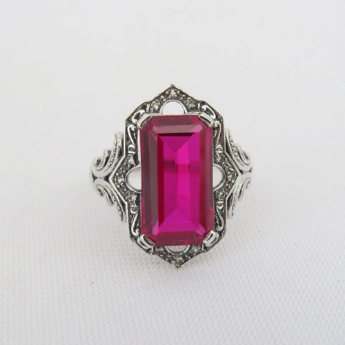 Vintage Victorian Style Ruby Gorgeous Estate Ring 935 Silver Antique Jewelry