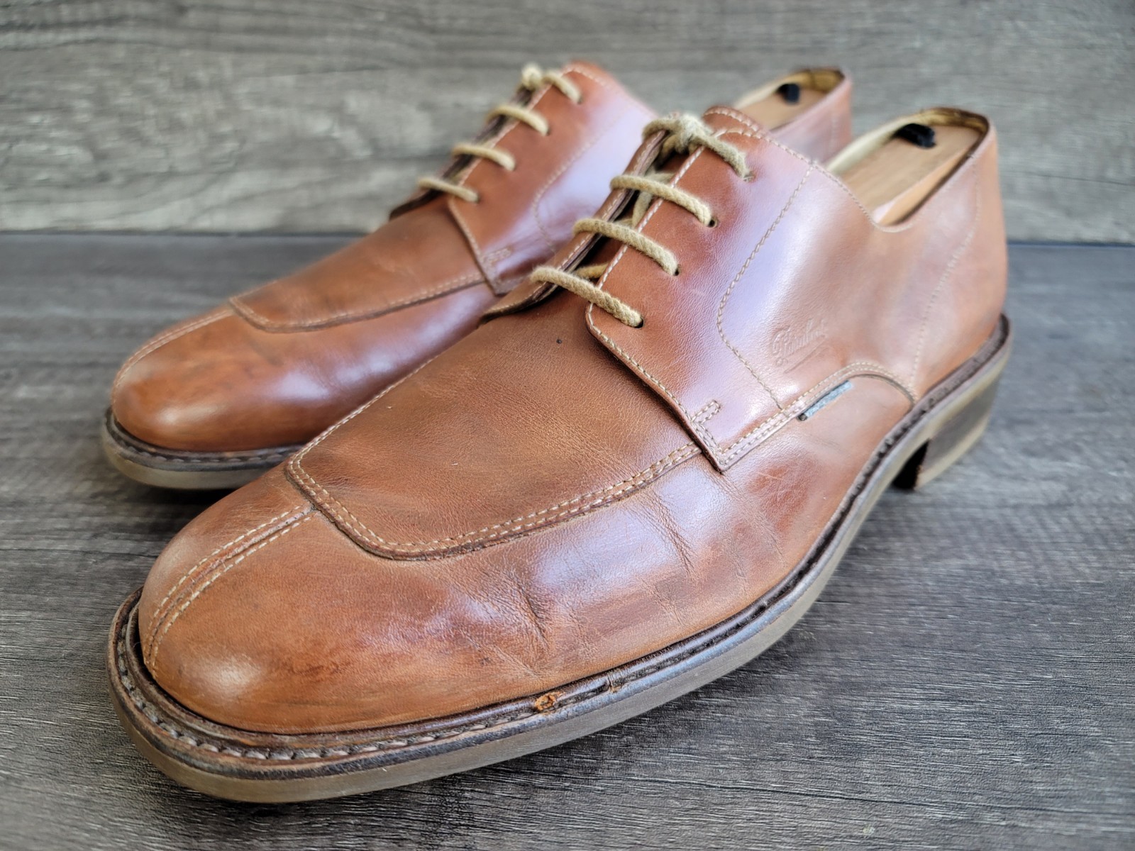 SAOLA Scarpe derby Paraboot Avignon da uomo in pelle marrone con punta divisa taglia 8 US 9.