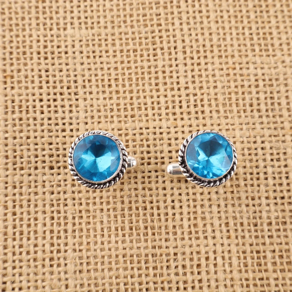 AAA+ Gema Natural 925 Plata de Ley Hombres Gemelos Joyería Regalo Para 1.3cm - Imagen 2 de 4