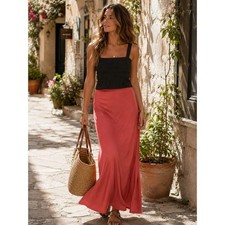 NWT Anthropologie THE TILDA Maxi SLIP Skirt Women XS Rose Satin Boho Chic