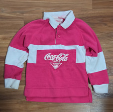Coca-Cola Pink & White Long Sleeve Collared Polo Rugby Shirt Logo Soda Theme