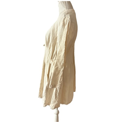 VTG URU Linen Button Tie Sides Jacket Dress One Size Lagenlook Ivory - Picture 3 of 6