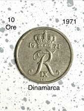 1971 Denmark-Dinamarca 10 Ore Copper Nickel Coin Free Shipping