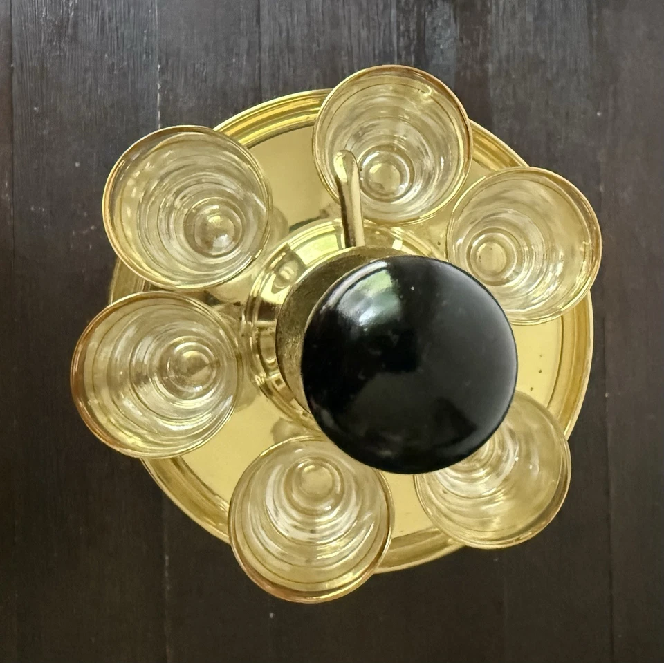 Dispensador de bomba de licor dorado Park Sherman vintage con bandeja de 6 vasos de chupito Foto 2 de 4