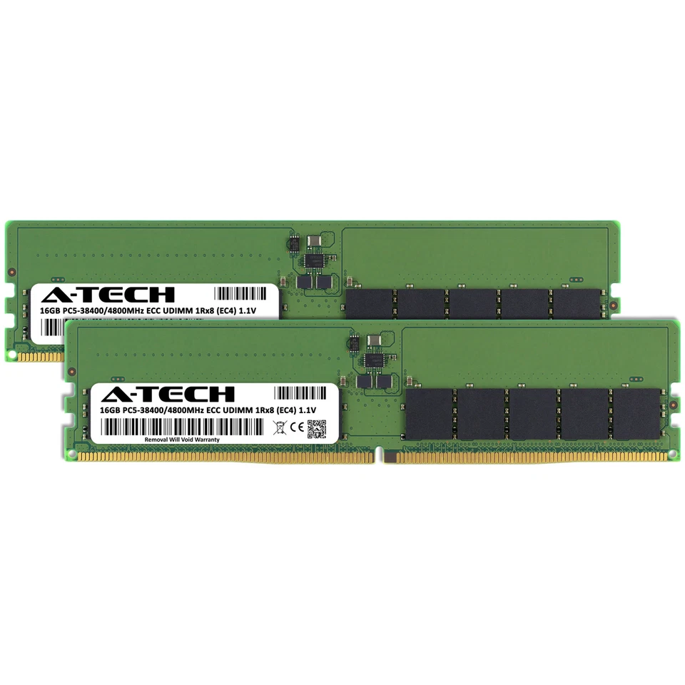 A-Tech 32GB 2x 16GB 1Rx8 PC5-38400E DDR5 4800 MHz ECC UDIMM Server Memory RAM x2 - Image 2 of 4