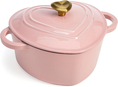 Heart-Shaped Enameled Cast Iron Dutch Oven, 4-Quart, Pink, Oven Safe to 500°F