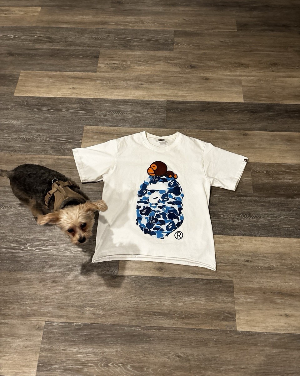A Bathing Ape Baby Milo Camouflage Graphic White Blue Men's T