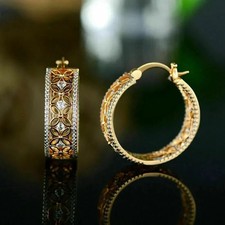 2 Ct Round Cut White Moissanite Women's Hoop Earrings 14K Yellow Gold Plated