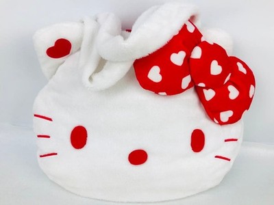 Sanrio Hello Kitty Heart Face Fluffy Tote Bag White Christmas Limited Neu