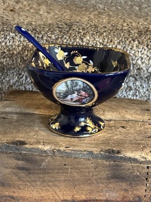 Lefard England Collection Cobalt Blue Porcelain Sugar Bowl With A Matching Spoon
