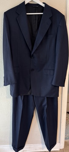 Canali New Wool 2 Piece Suit Set Jacket Blazer Pants 54L Navy Blue Pinstripe