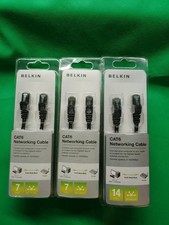 3 X Belkin CAT6 7' Foot Networking Patch Cable Black PC6-07BKS RJ45 Male NEW