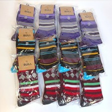 Colorful Mens Athletic Crew Socks Lot of 12 Pairs Assorted Stripes Multi Color