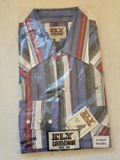 Ely Cattleman Pearl Snap Shirt Mens M Blue Green Striped Western NEW NOS In Bag