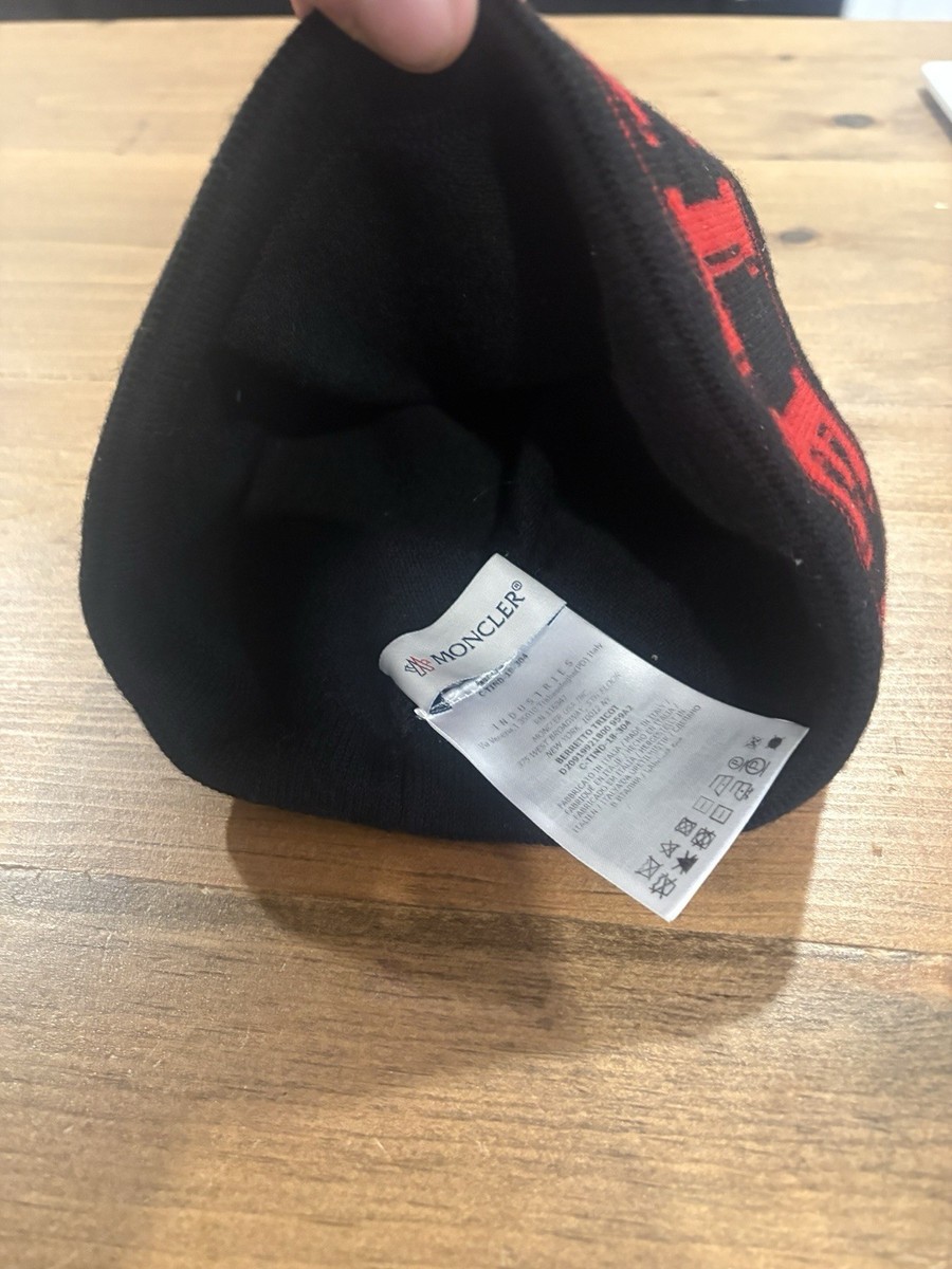 Authentic Moncler Beanie - Black with Red Letters - Freshly dry