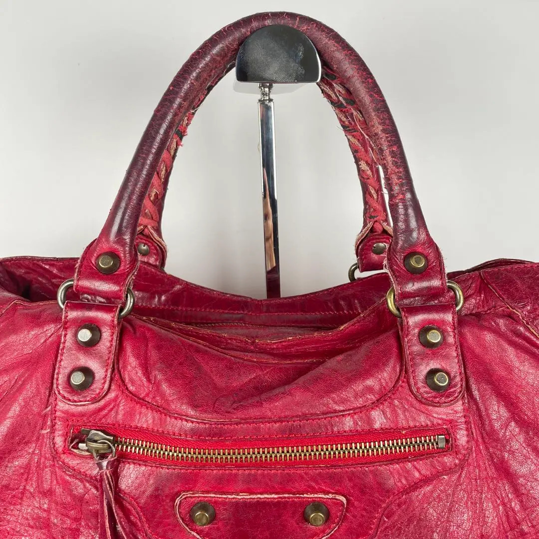 BALENCIAGA The City bag 2way Handbag Red Leather 115748 Y2K