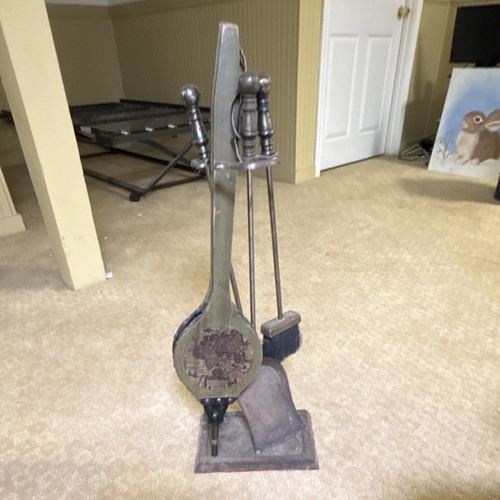 Antique Style Metal/Wood Fireplace Companion Set with Bellows, Stand & Tools