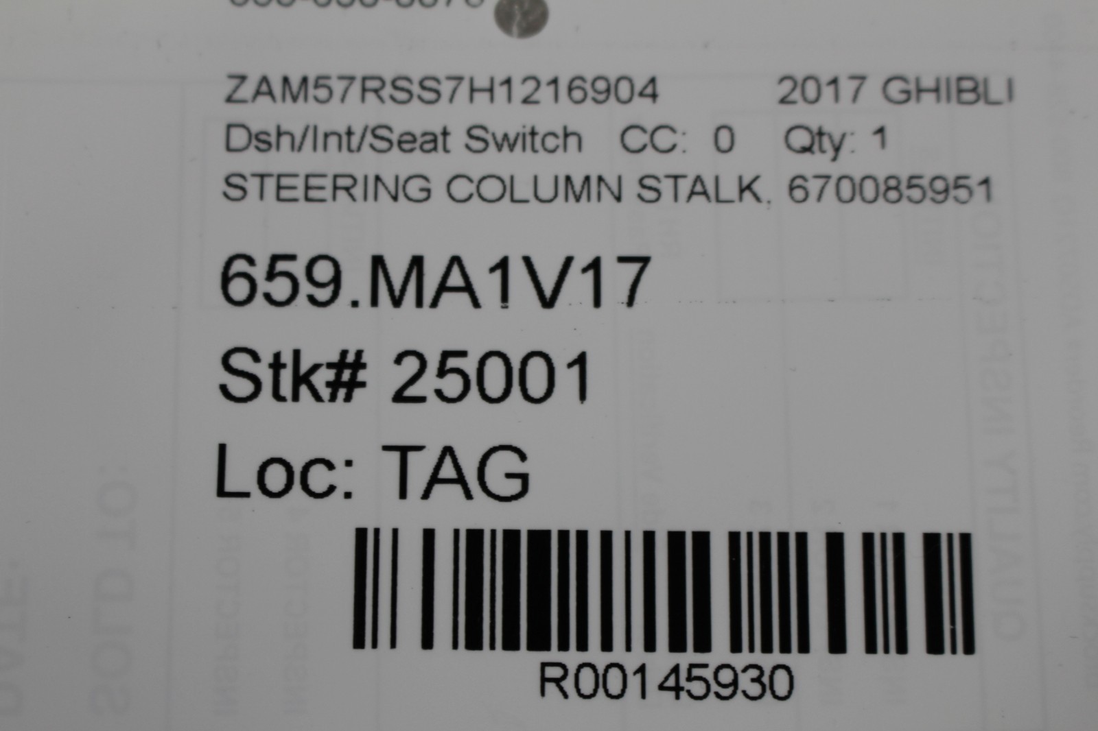 Maserati Ghibli, Column Switch, Used, P/N 670071851