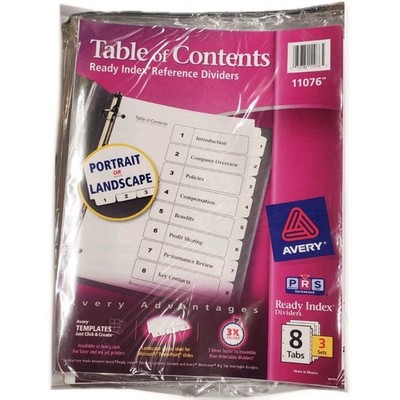 3x Avery 11076 Ready Index 8-Tab 3 Sets Numbered Reference Dividers NEW SEALED