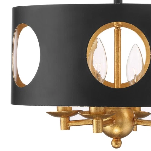 Crystorama Odelle 4-Light 14" Ceiling Light in Matte Black And Antique Gold - Picture 6 of 7