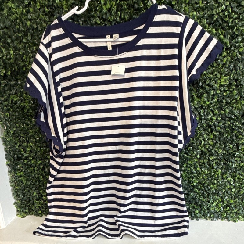 Cato Blue White Striped Knit Short Sleeve Round Neck Pullover T-Shirt 18/20W