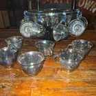 13 Pcs VTG INDIANA GLASS IRIDESCENT BLUE HARVEST CARNIVAL GLASS PUNCH BOWL SET