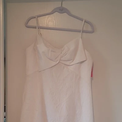 Lilly Pulitzer White Dress Size 14 Square Neck Jacquard Bow Gold Zipper. - Image 1 of 4